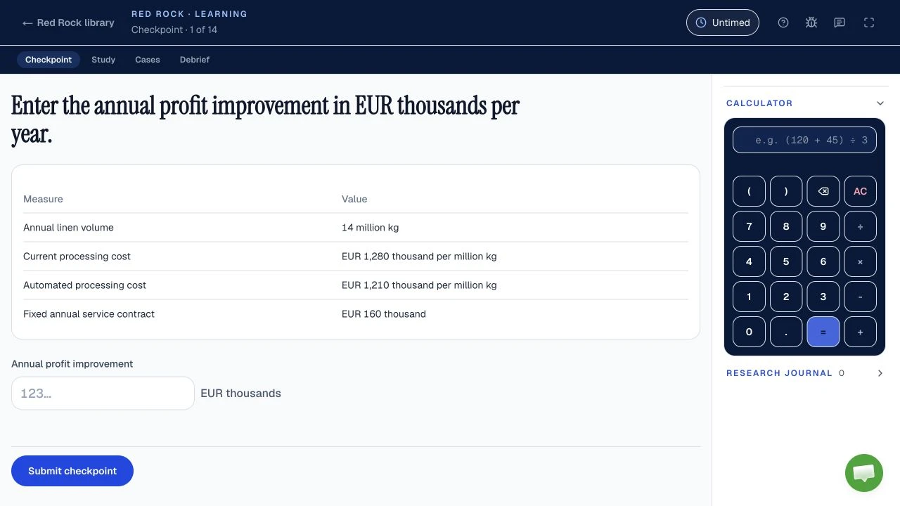Red Rock: Calculate the annual improvement · Practice screenshot
