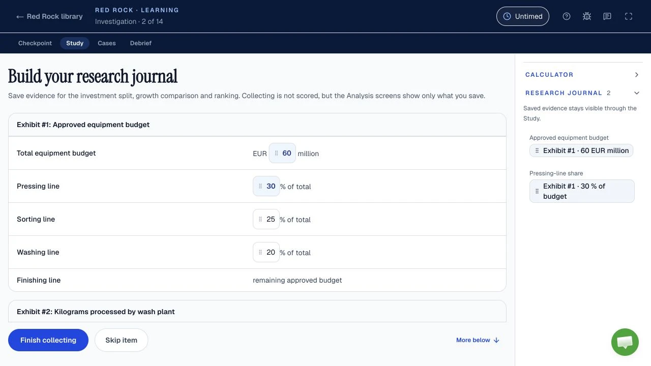 Red Rock: Collect evidence in your journal · Practice screenshot