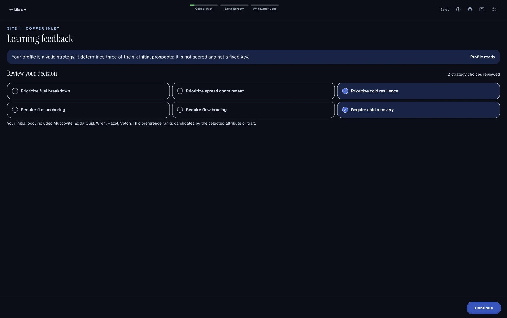 Sea Wolf: Review how your choices shape the pool · Practice screenshot