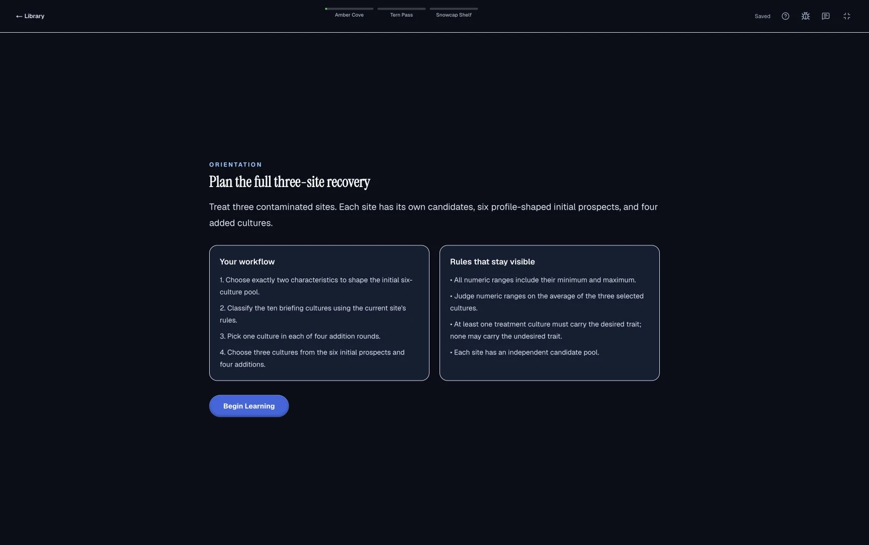 Sea Wolf: Understand the three-site workflow · Practice screenshot